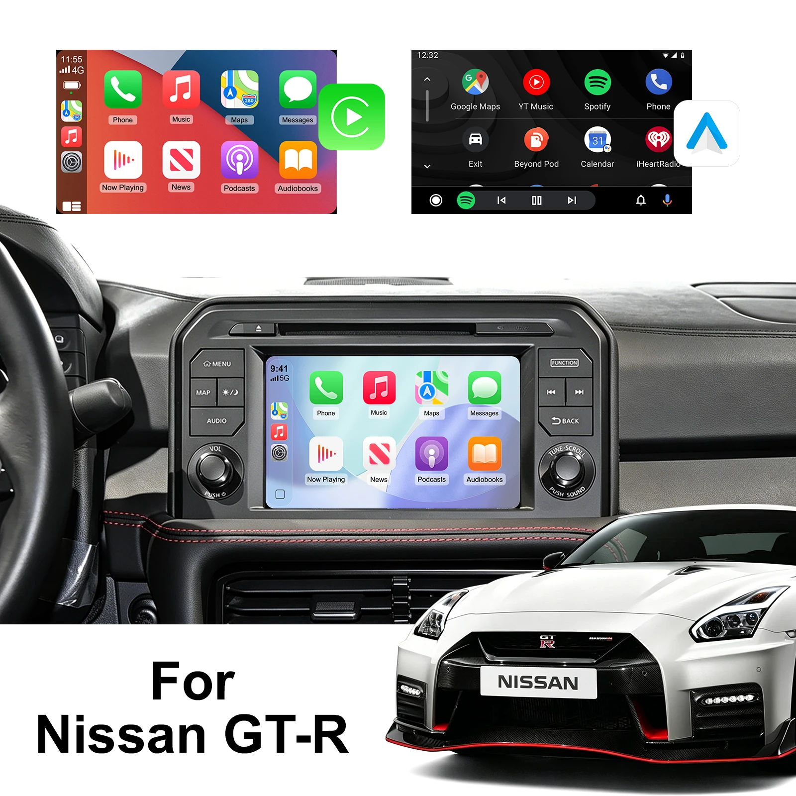 OEM Screen Upgrade Decoder Box Wireless CarPlay Android Auto Retrofit Kit Interface for Nissan GTR 2017-2024 with 8 inch Screen
