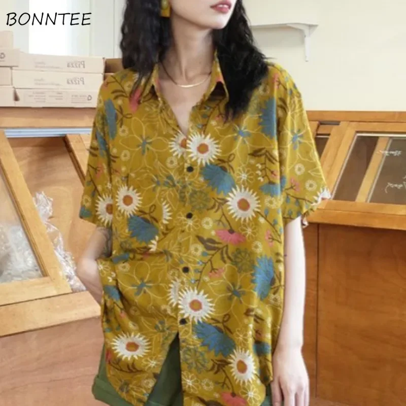 

Fashion Shirts for Women Short Sleeve All-match Young Female Tops Summer Single Breasted Chic Korean Style Loose New Harajuku