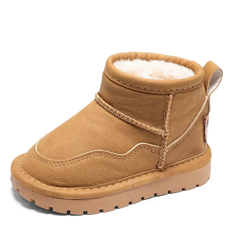 الأطفال حذاء من الجلد أصابع مستديرة الاطفال أحذية بوت قصيرة مع الفراء السميك 2025 شتاء جديد بنين بنات أطفال الأحذية الجلدية تنوعا لينة #6