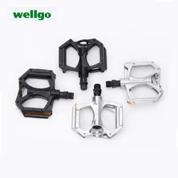 WELLGO-Ultralight Double DU Aluminium Pedals, Mountain Bike, Fixed Gear, Threaded Bearing Pedals, Bicycle Accessories