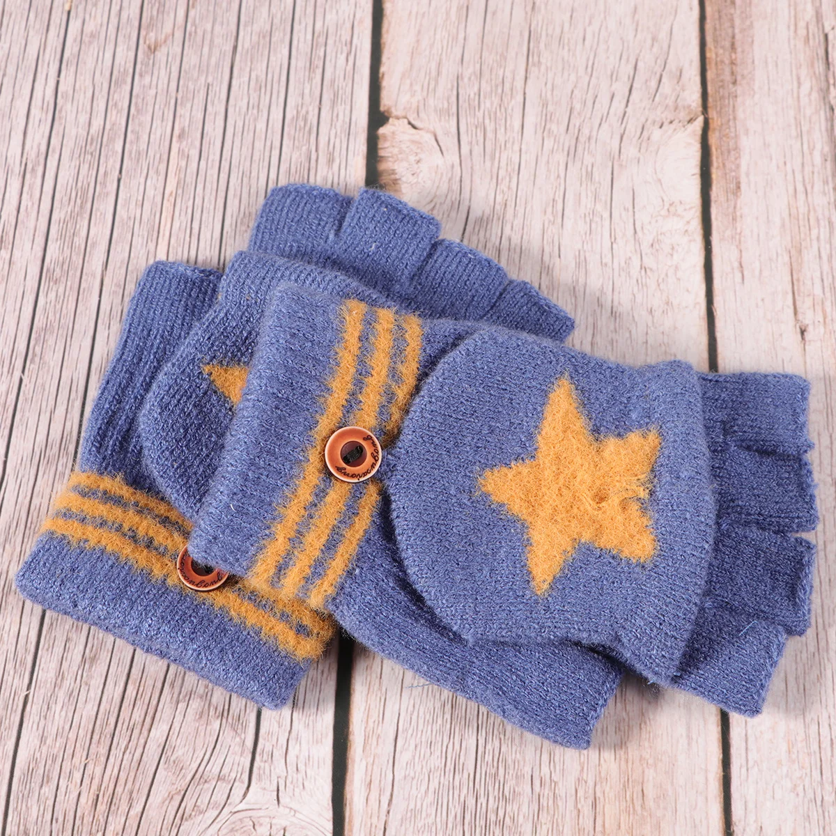 ถุงมือแบบพลิกได้สำหรับเด็กวัยหัดเดิน 1 คู่ ถุงมือฤดูหนาวน้ำหนักเบาพร้อมลวดลายการ์ตูนสำหรับใช้กลางแจ้ง 2-8Y สีฟ้า