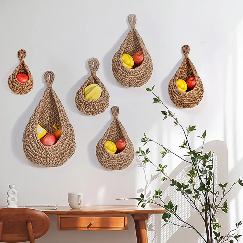 

Handwoven Wall-mounted Vegetable Fruit Storage Basket Kitchen Garden Wall Plant Flower Net Bag Multi Functional Storage Basket