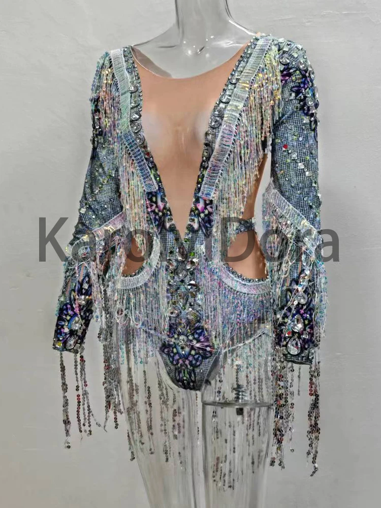 2024 Bodysuit High Quality Diamond Tassels Elastic Slim Fit Sexy Buttocks Jumpsuit Fashion customized women's clothing