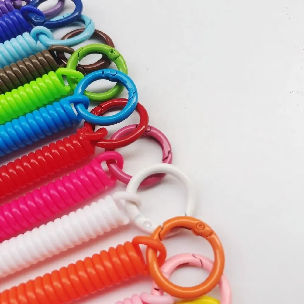 Retractable Coil Springs Keychain Colorful Elastic Straps Spiral Spring Lanyard Metal Clasp DIY Telescopic Spring Key Ring