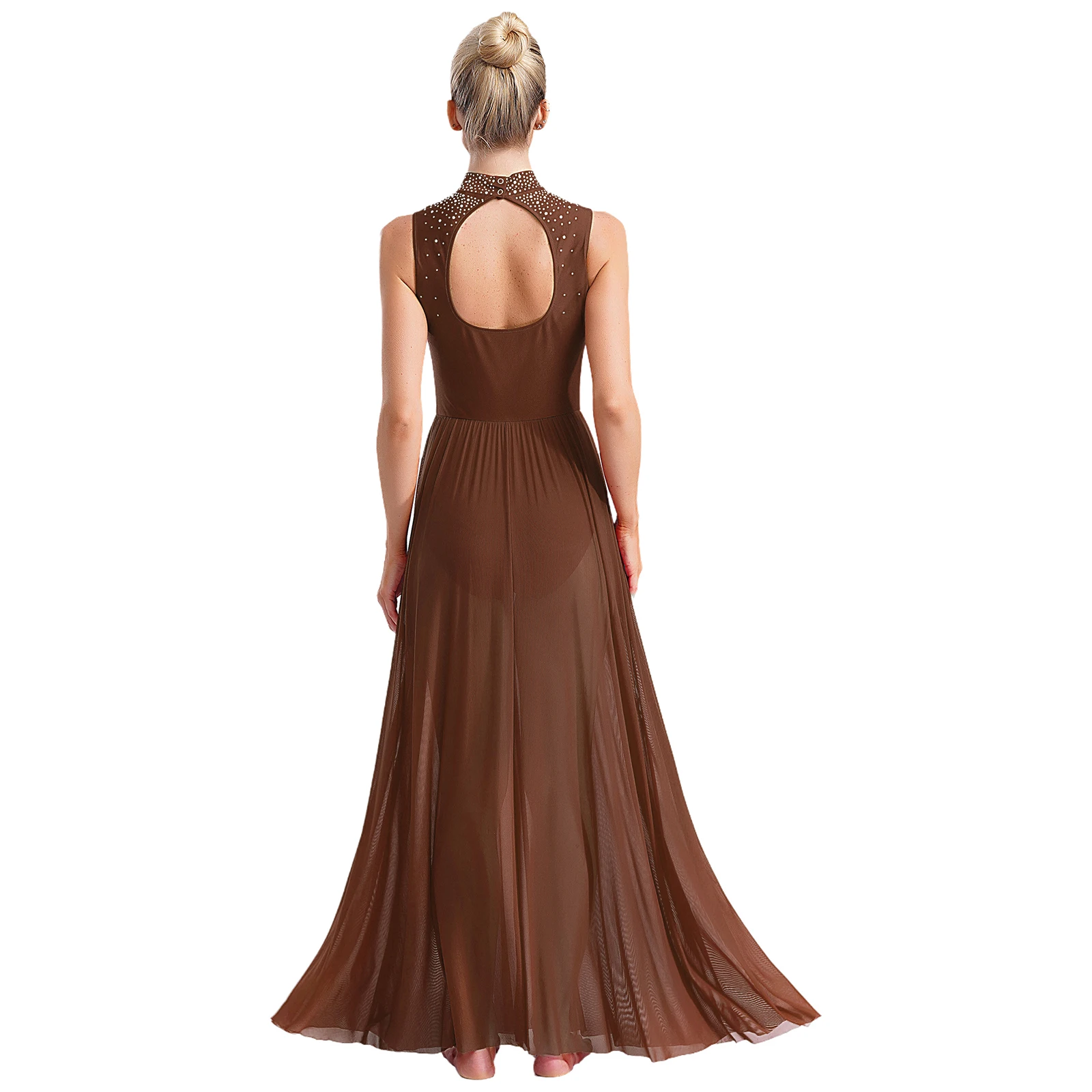 Women\'s Ballet Gymnastics Dress Sleeveless Lyrical Dance Dresses Mock Neck Cutout Back Rhinestones Modern Contemporary Dress