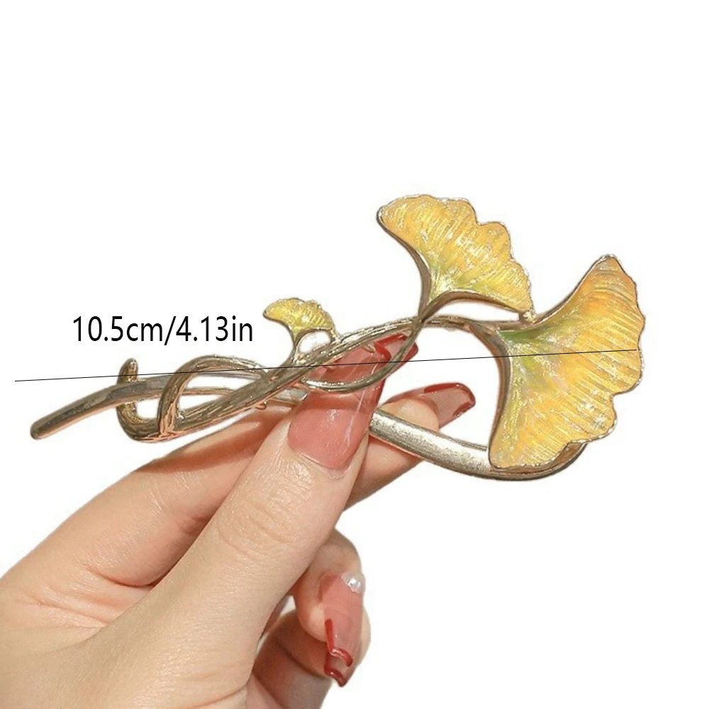 1개 패션 섬세한 은행나무 잎 헤어핀 에나멜 금속 가지 디자인 보헤미안 스타일 자연스러운 우아한 헤어 액세서리
