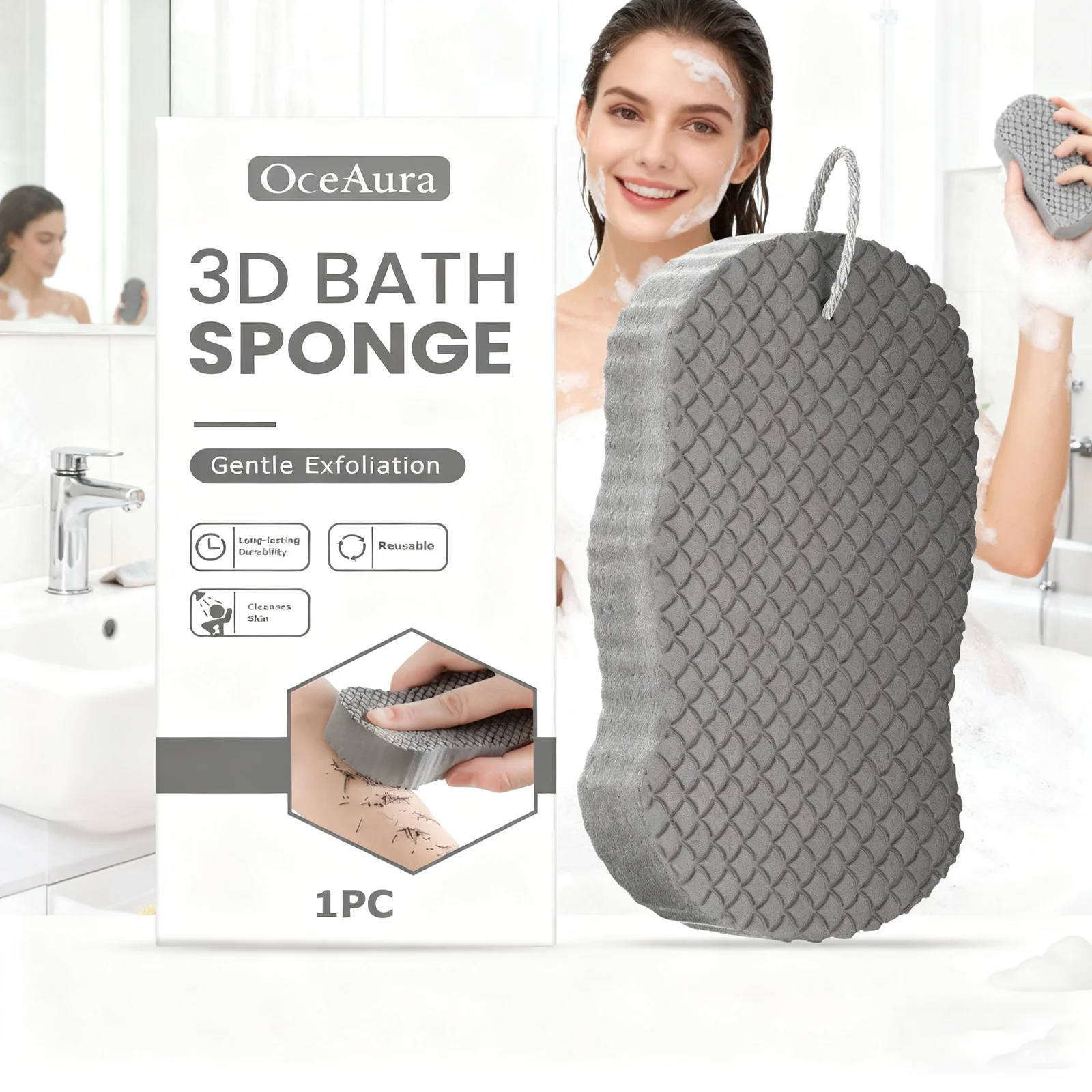

OceAura 3D губка для ванны мягкая эластичная отшелушивающая губка многоразовая для чистки тела