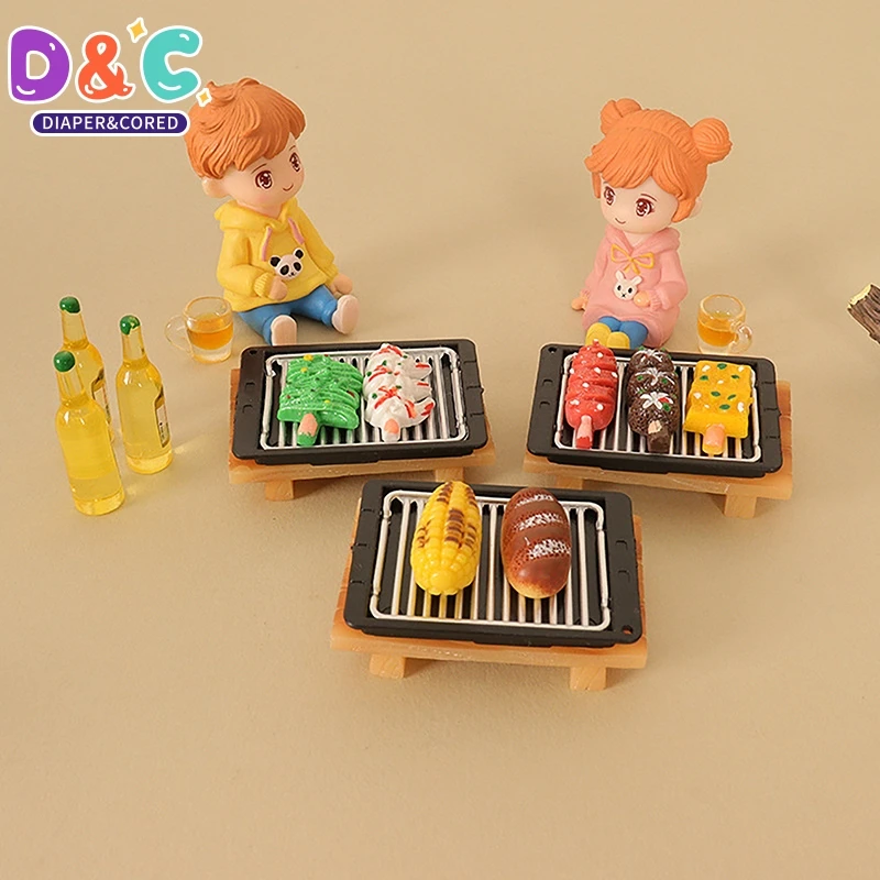 1Set 1:6/1:12 Dollhouse Miniature Barbecue Plate Bread Kebab Kitchen Food Model Decor Toy Doll House Accessories