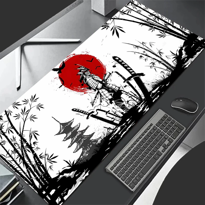Samurai Warrior Mouse Pad Black Mousepad Gamer Computer Accessories Keyboard Table Mat Company Gaming Laptop Desk Accessory Pc