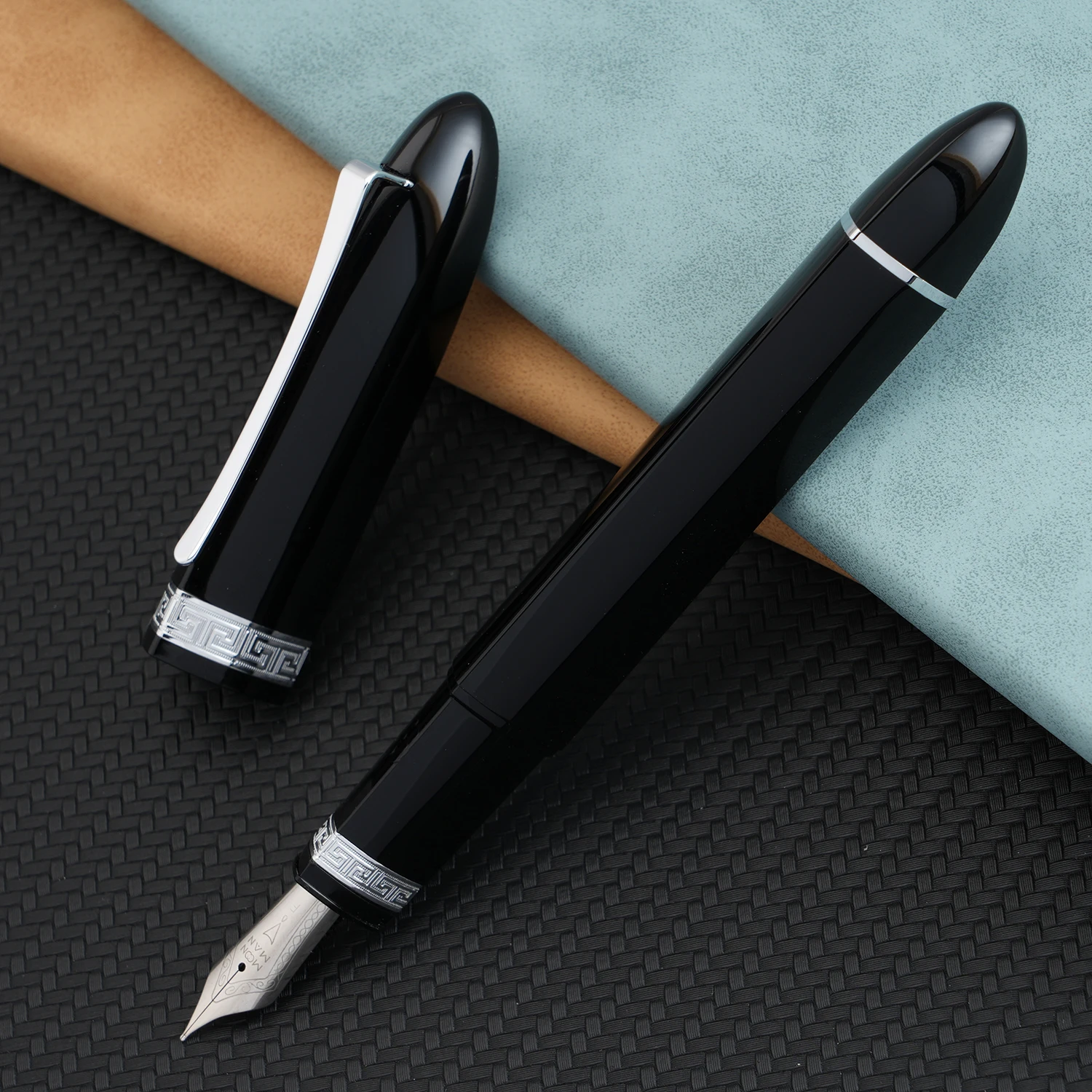 Majohn V60 Triangular Piston Fountain Pen EF/F/M/1.1 Nib, Black with Silver Clip Resin Writing Office Gift Pen