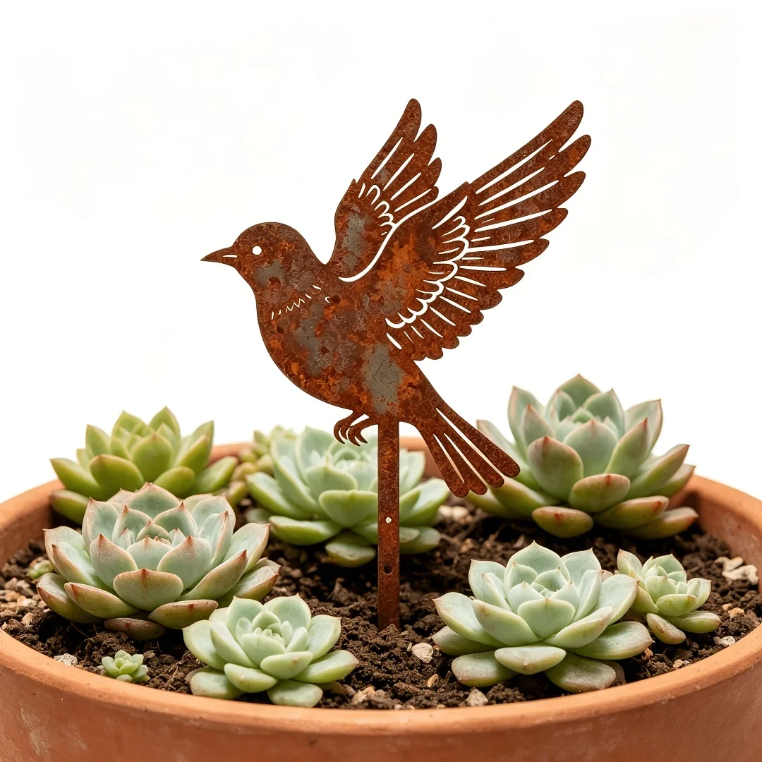 【2D Flat】Rusty Spreading Wings Pigeon Garden Insert – Country Style Metal Yard Art – Outdoor Rustic Decor – Great Gift
