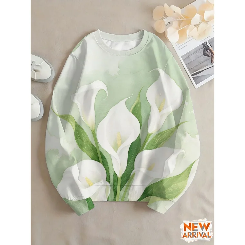 

Flower Pattern Hoodie For Women Colorful Plants 3D Print Pullover Casual Long Sleeve Loose Unisex O-Neck Hoodies Sweatshirt Tops