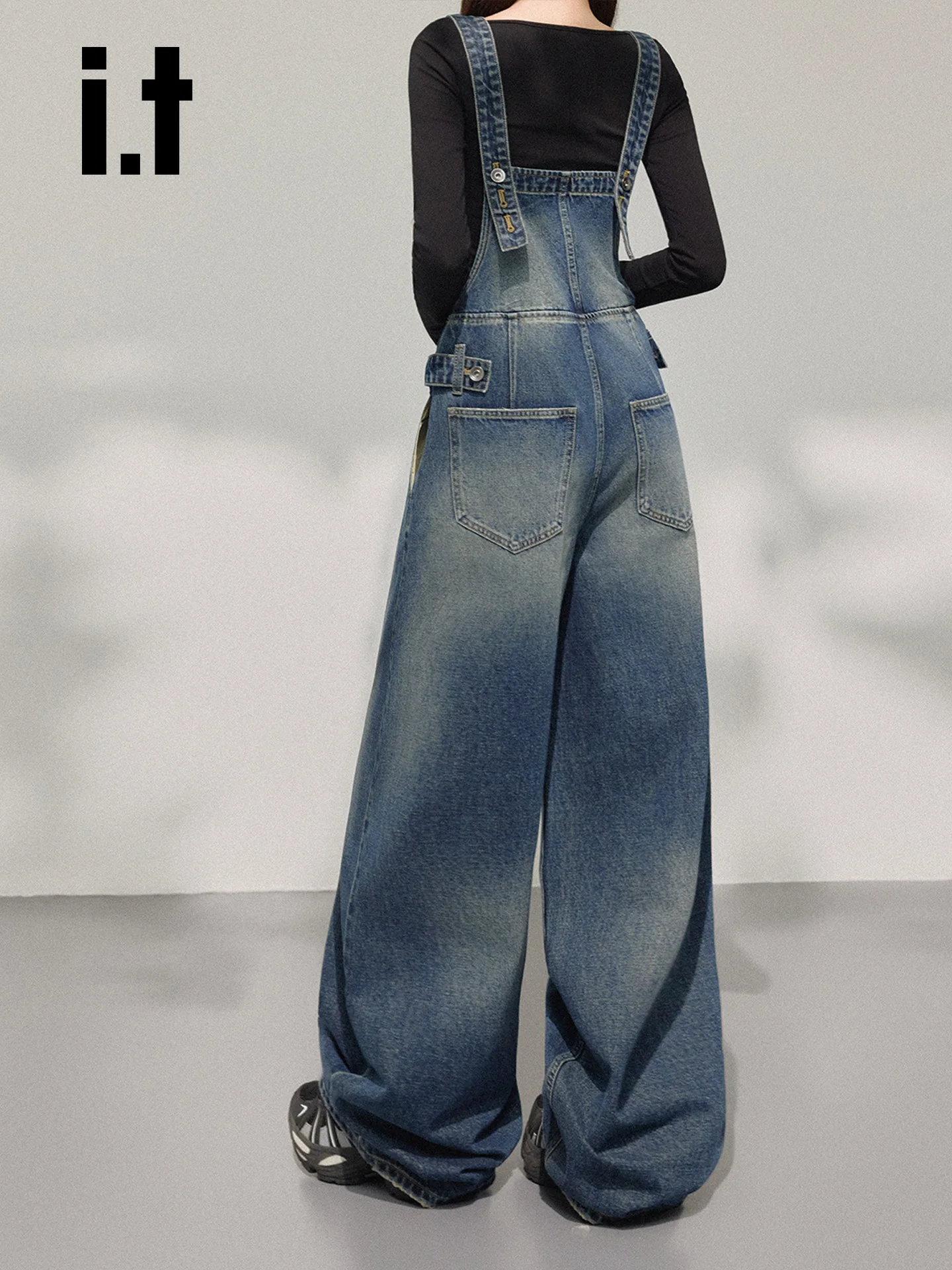 Waed-mono vaquero para mujer, pantalones de una pieza adelgazantes, vaqueros de pierna ancha de cintura alta, ropa informal de otoño