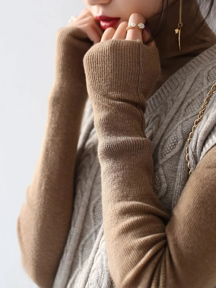 التخسيس عالية Ne محبوك قاعدة irt ملابس داخلية غير رسمية تخفيف Sle الكورية فضفاضة تناسب لون نقي طويل Sve مزيج الصوف #3