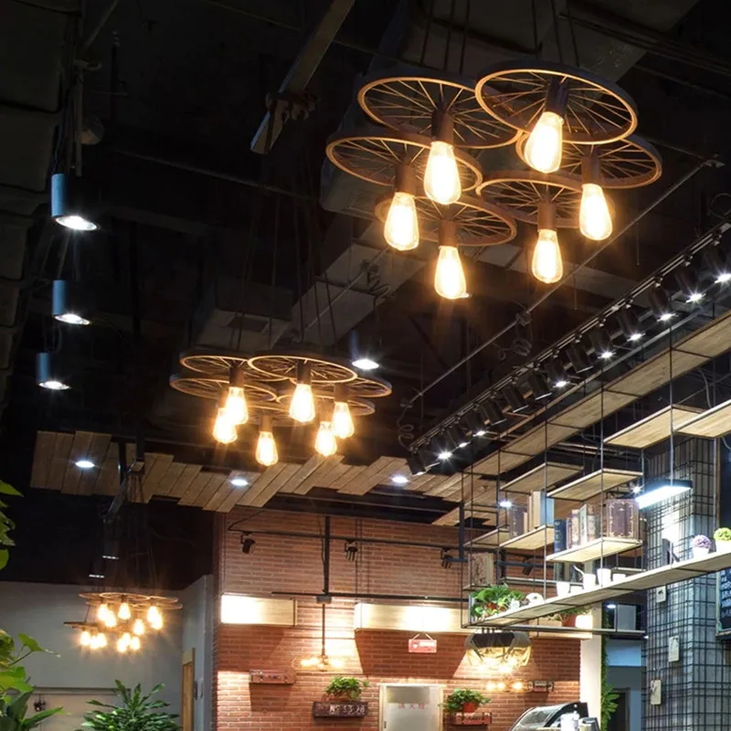 American vintage wheel chandelier Industrial Retro Pendant Light Nordic Loft Dining Room living room cafe kitchen island lights