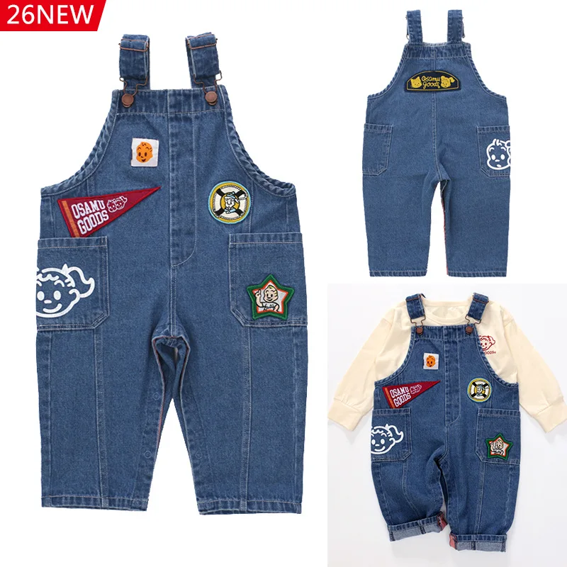 

Retro Workwear Overalls Children's Cartoon Cute Badge Denim Pants