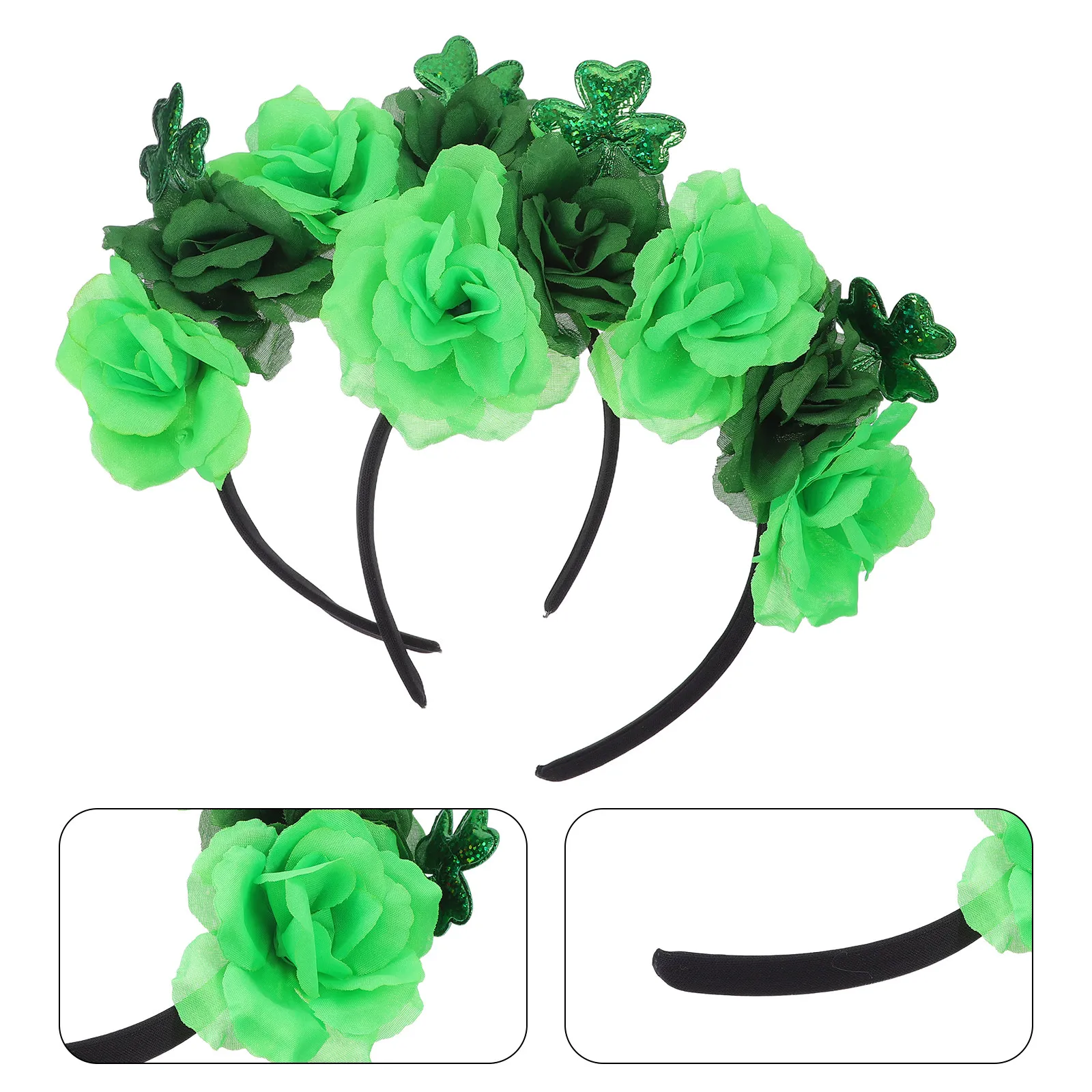 

2Pcs Festival Decoration Headbands Satin St Patricks Day Shamrock Clover Hair Hoop Irish Accessories Green Floral Party Supplies