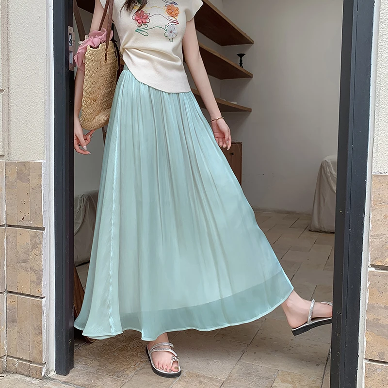 

Super Fairy Flowing for Women Summer French Style Draped A-line Sheer Large Swing Skirt