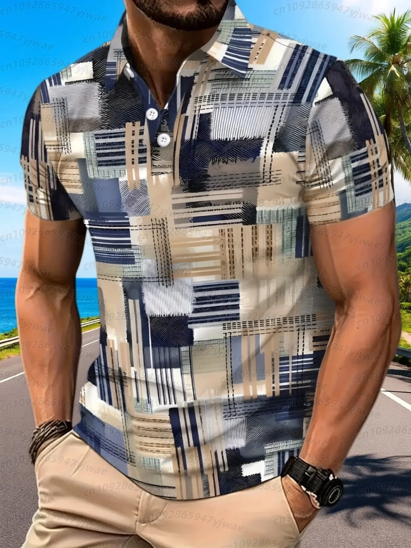 2026 Übergrößen Herren 3D Farbige Streifen Golf Poloshirt Einfaches Business Kurzarm Poloshirt mit Kragen Tägliches Party-Herren-Poloshirt – Detail 4