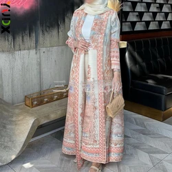 YUDX Pleated Women's Long Abayas Middle East Dubai Style Loose Plus Size Robe Cardigan Tie Design Dress 2024 Fall New