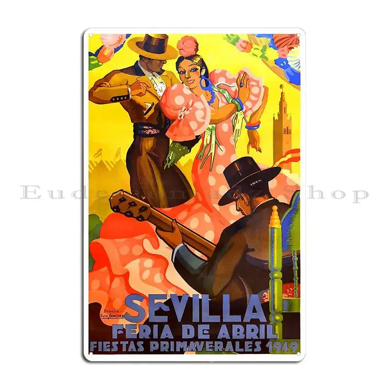 Spain 1949 Seville April Fair Poster Metal Sign Custom Living Room Vintage Cinema Custom Tin Sign Poster