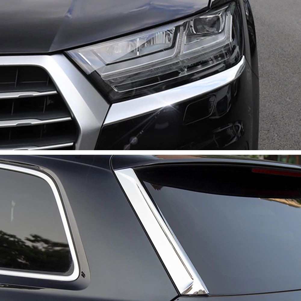 For Audi Q7 16-19 4M Car Styling Headlight Bright Strip Tail Trim Cover Rear Windshield Decoration Frame Sticker Accessories