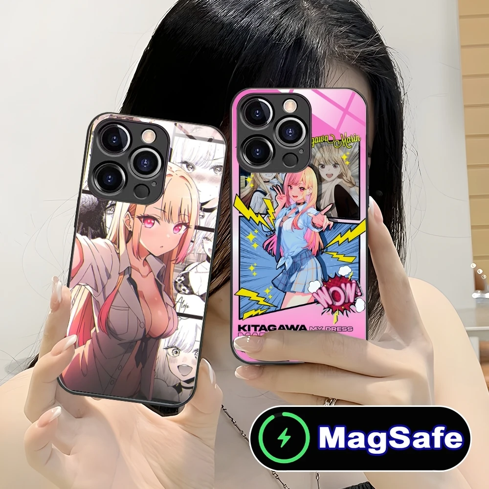 Anime Marin Kitagawa Mobile Cell Phone Case for iPhone 16 15 14 13 12 11 Pro Max Plus Mini MagSafe Wireless Charging Glass Cover