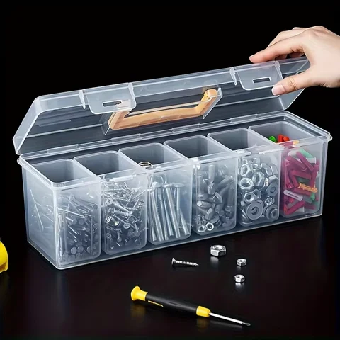 Conjunto de Caixas Organizadoras de Ferramentas com 1/7 Peças, Organizador de Ferramentas com Múltiplos Compartimentos, Caixa de Organização para Parafusos, Chaves, Acessórios de Ferragens e Brinquedos