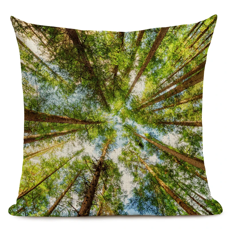 Tree Wood Mountain Clouds Winter Moonlight Cushion Cover Linen Cotton Pillow Case Square Sofa Decor Home Textile Product Custom