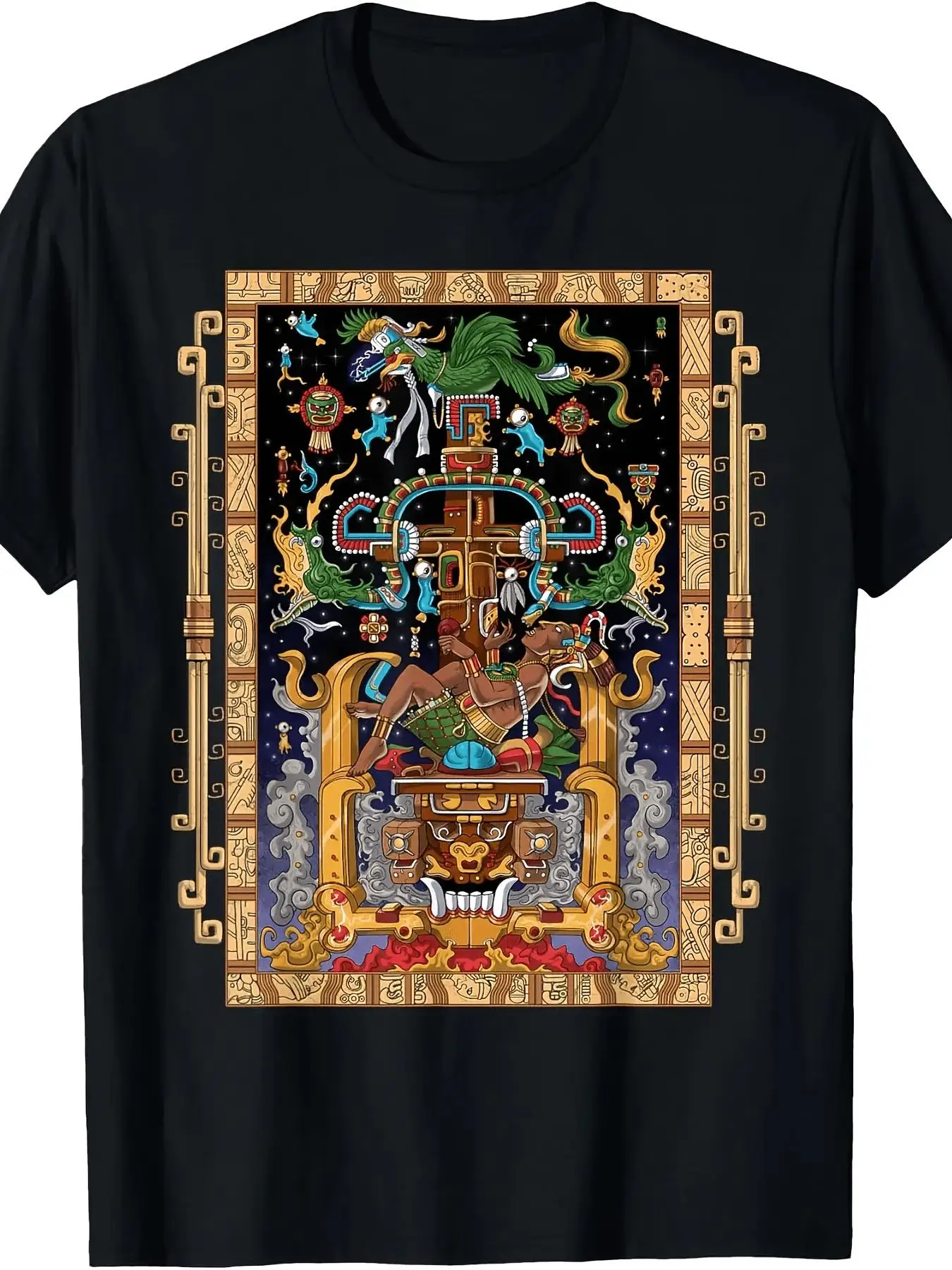 Ancient Maya Pakal Sarcophagus King Myth Graphic T Shirt Men Short Sleeve Round Neck Men's T-shirts for Summer Unisex