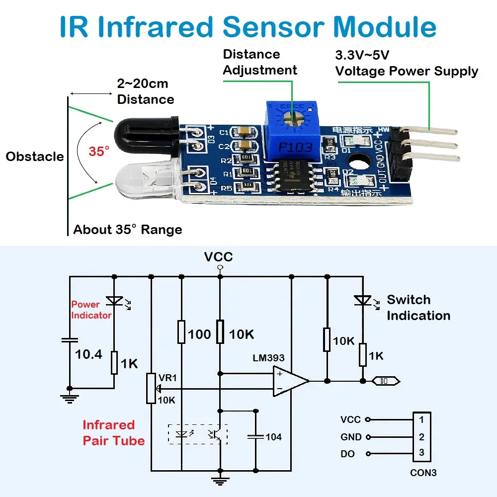 IR Infrared Obstacle Avoidance Sensor Module Smart Electronics for Arduino Smart Car Robot 3 Pin Reflective Photoelectric