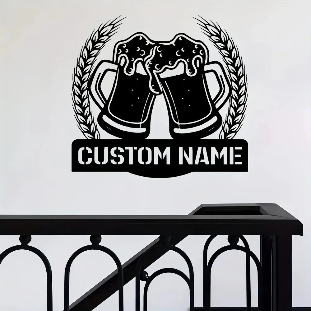 2D Flat Custom Beer Bar Metal Wall Sign Personalized Name Cheers Cup Home Bar Man Cave Wall Decor Gift For Drink Lovers