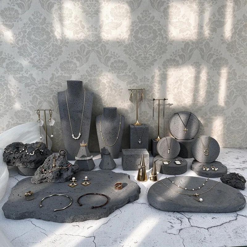Grey Necklace Display Stand Shop Counter Earring Display Holder Showcase Bracelet Ring Storage Rack Jewelry Packaging Props