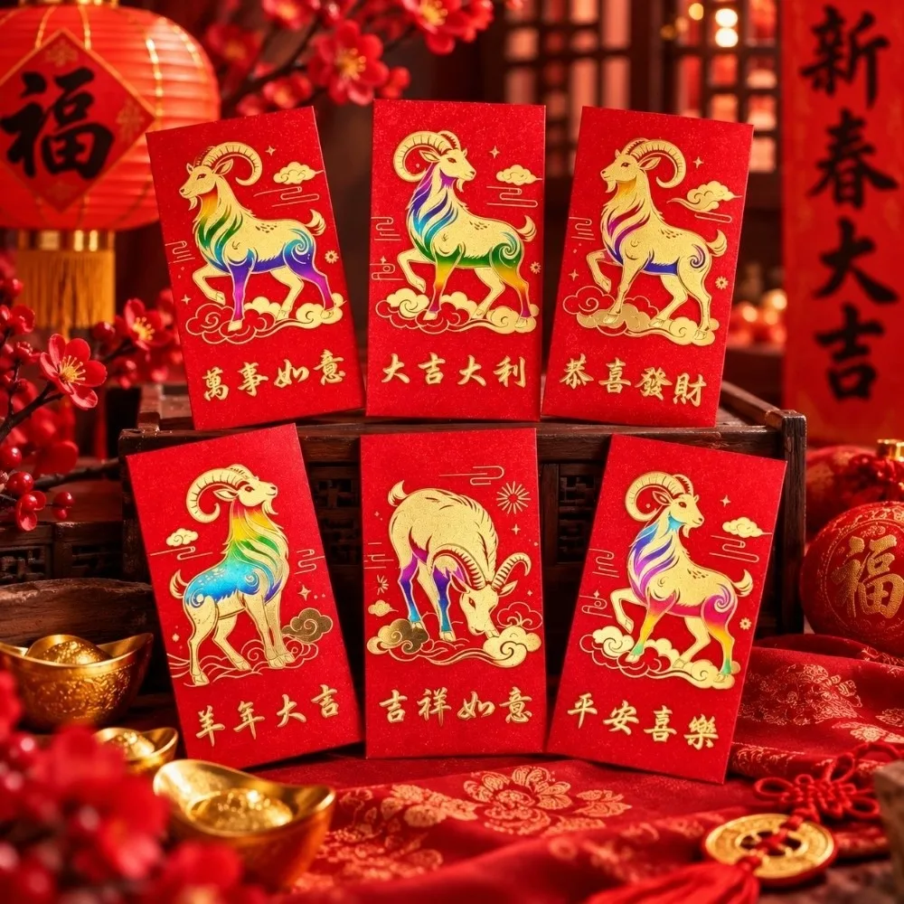 6PCS/Set Lucky Red Envelopes Gold Foil Design Chinese Style Cash Gift Envelopes New Year Blessing New Year Red Packets