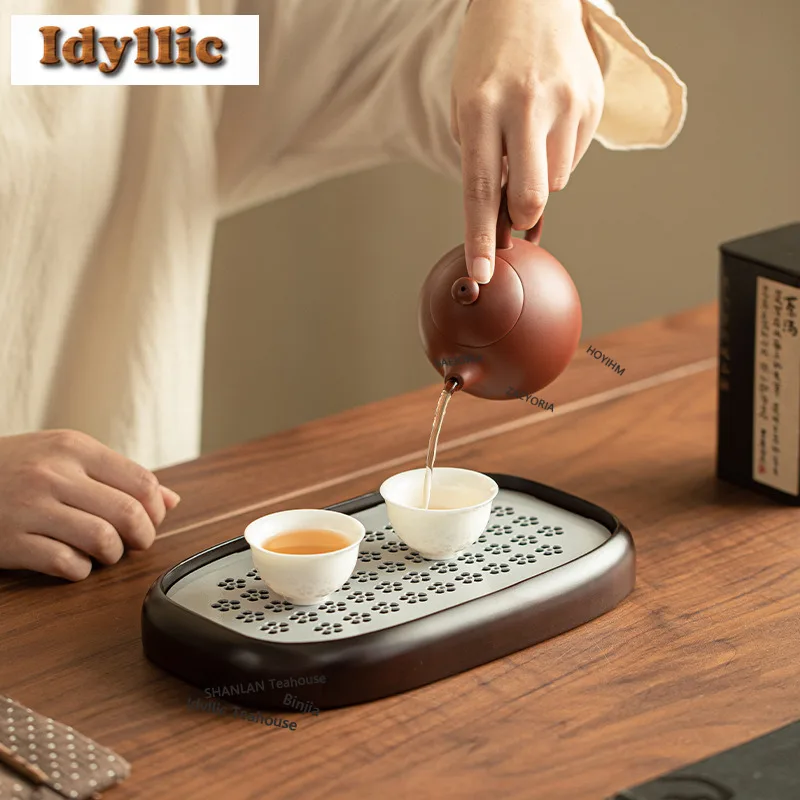 Walnut Wood Plum Shadow Tea Tray Afternoon Tea Dessert Plate Coffee Storage Board Teapot Base Dishes For Serving Tea Items Gifts