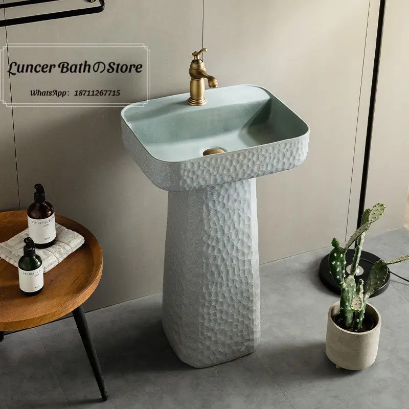 Outdoor Pedestal Sink, Courtyard One Piece Floor Standing Wash Basin, Column Hand Wash Sink for Garden, Balcony, Home