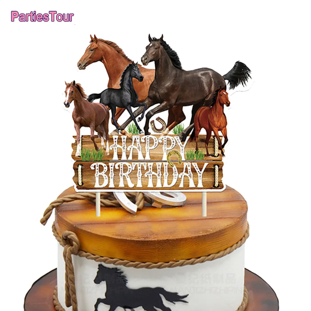 Horse Happy Birthday Cake Toppers Horse Racing Theme Cake Decoartions Horse Racing Girl Boy Birthday Party Decorations Supplies