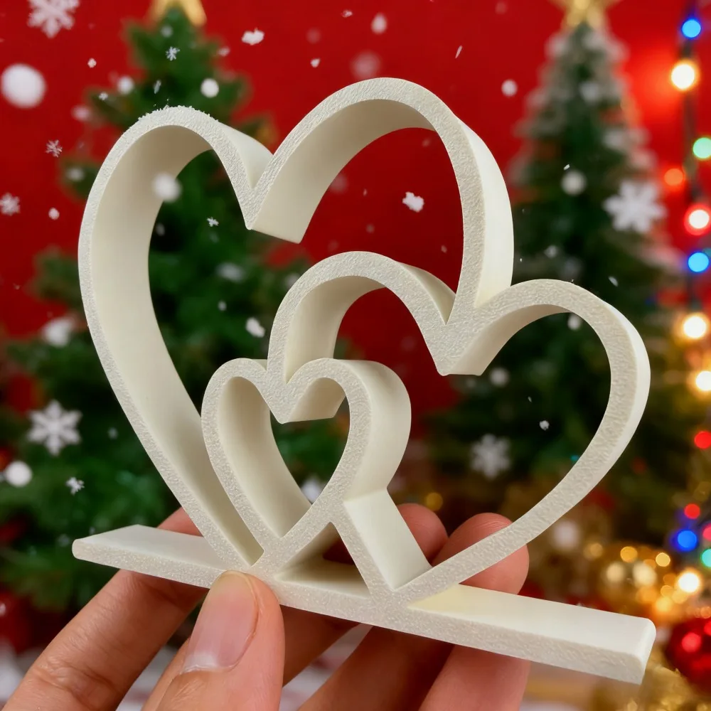 3D Printed Triple Interlocking Heart Figurine Hollow Love Heart Desktop Ornament Valentine's Day Wedding Christmas Home Table De