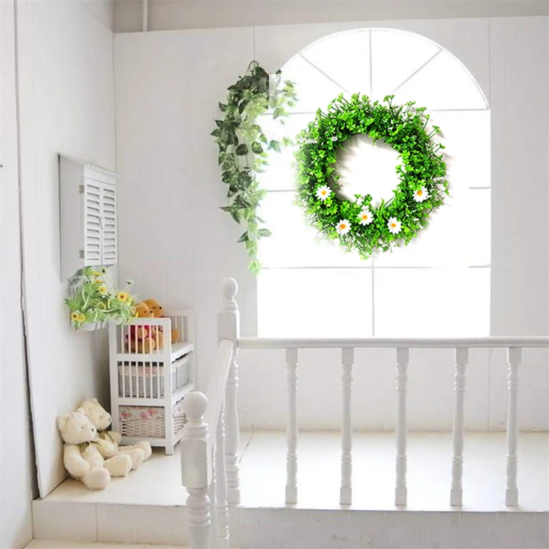 Simulated Wreath Home Decoration Spring Summer Artificial Green Plant Grass Garlands Indoor Door Window Wall Hanging Ornaments