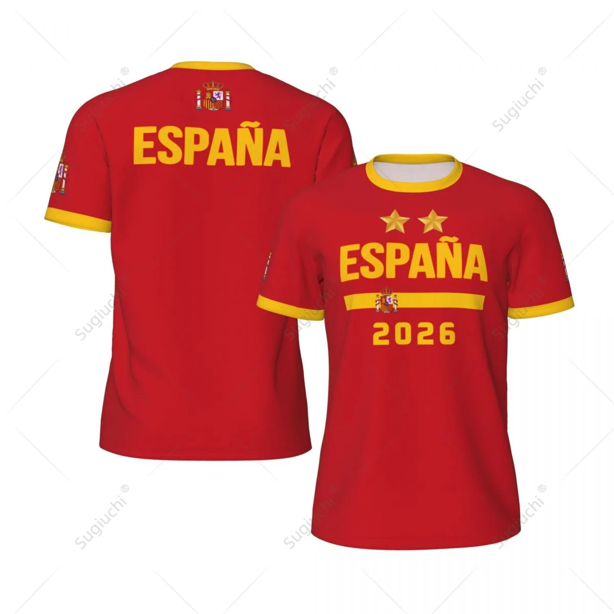 Camiseta de malla con estampado 3D ESPAÑA España 2 Estrellas 2026 Champions para aficionados al running, ciclismo, fútbol, tenis y otros deportes