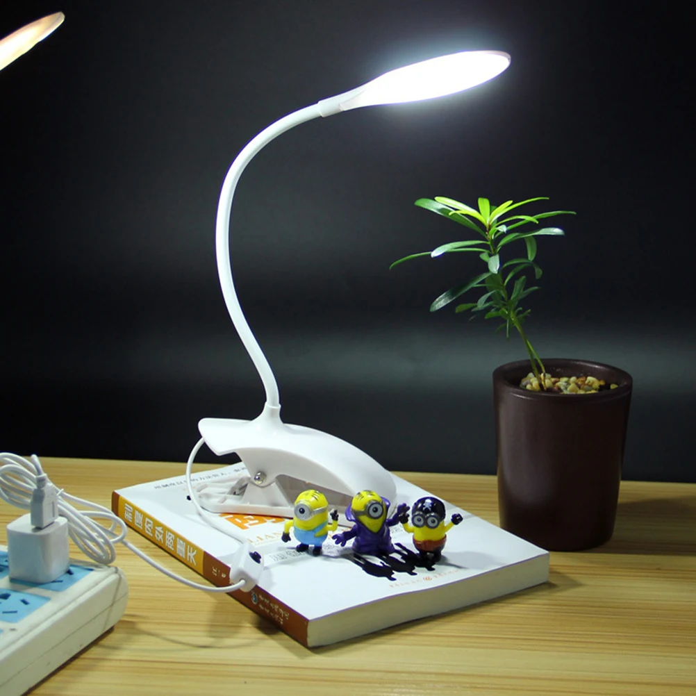 

LED Desk Lamp Eye Protection Table Light for Study Reading Flexible Neck Bedroom Living Room White USB Plastic Skid Proof Small