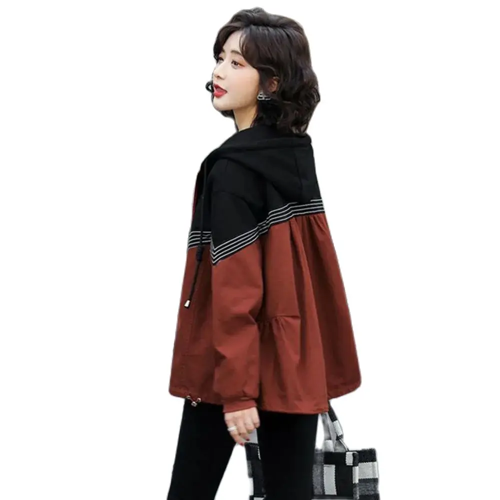 

Women's Short Hooded Casual Coat In Spring And Autumn Of 2024, The New Fashion Splicing Loose Western-style Wild Top Female Tide