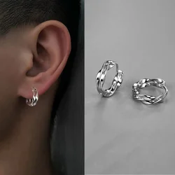2024 Trendy Male Hoops Earrings Jewelry Popular Double Layer Wave Pattern Black Ear Buckle For Men Party Accessories