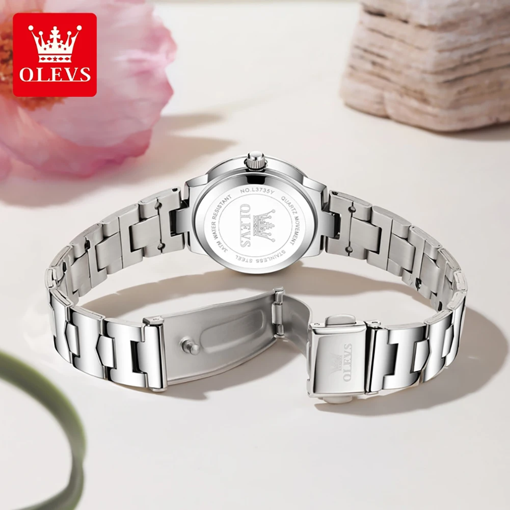 OLEVS 3735 Brand original authentic watch for woman Gift Box Personalized strap, compact steel band, quartz women's watch