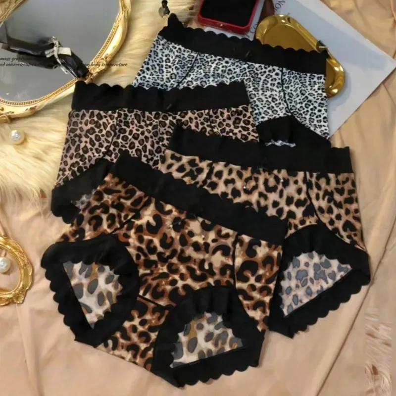 Plus Size Cheetah Print Panties Sheer Briefs Light Control Underwear for Curvy Women Cooling Ice Silk Seamless comfort sexy