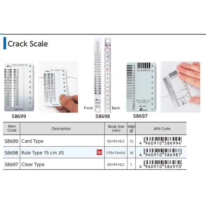 SHINWA Gap Ruler Card Type Crack Detection Seam Ruler Gap Detection Gauge 58697 58698 58699