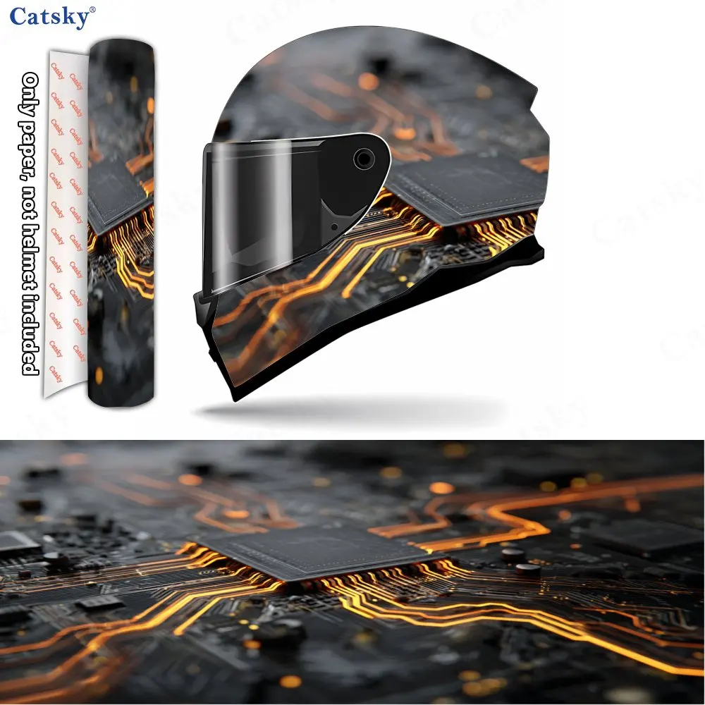 Glowing Electronic Chipset Pattern Helmet stickers , PVC Material Multifunctional Helmet Stickers, Scratch-Resistant & Fade-Proo