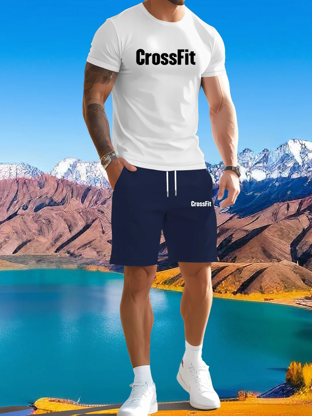 

Fashionable Men's Summer Casual Set - Comfortable Short Sleeve and Printed Design Shorts Two Piece Set