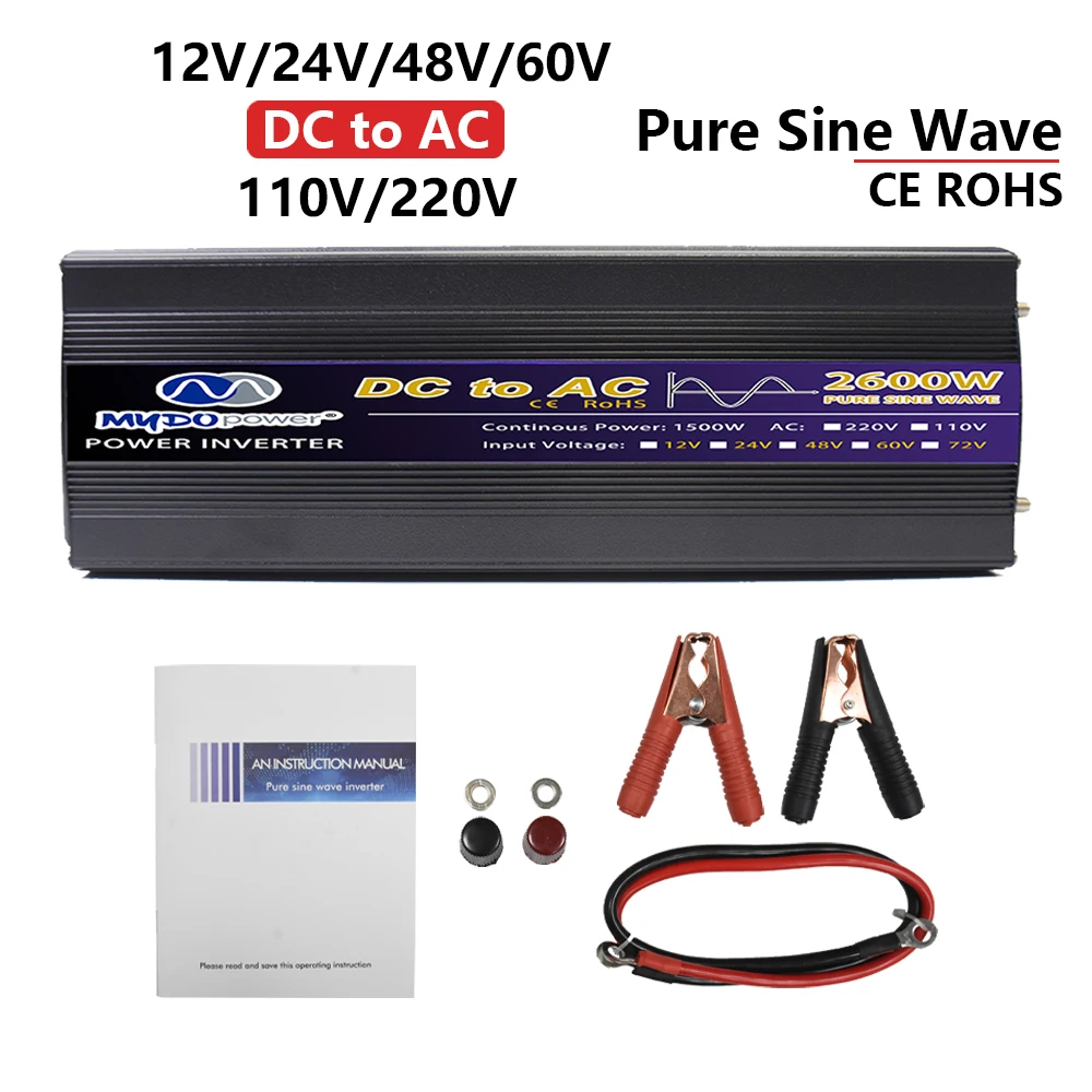 

Pure Sine Wave Inverter DC 12v/24v To AC 110V/220V 1000W 1600W 2600W 3000W Portable Power Bank Converter Solar Inverter