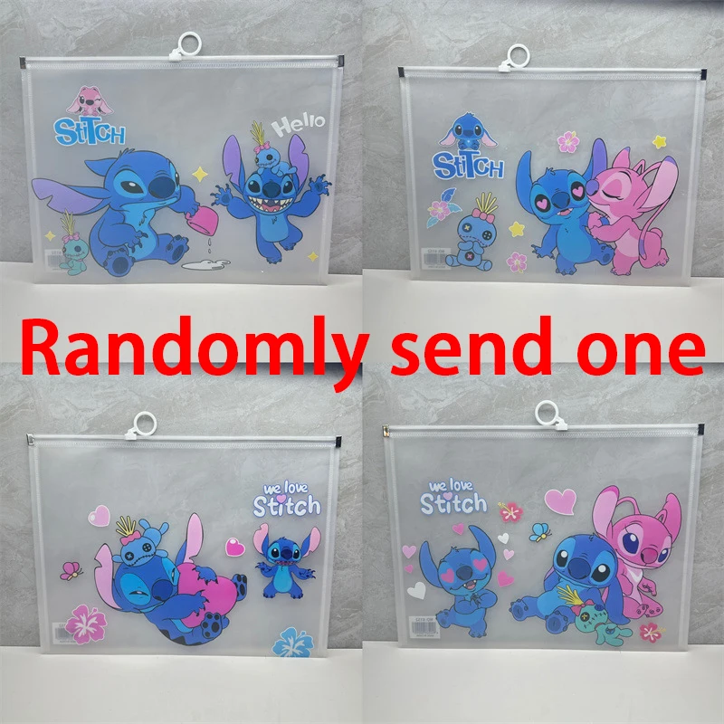 디즈니 스티치 지퍼 파일 가방 카와이 만화 애니메이션 피규어 PP A4 종이 저장 정보 문서 시험 파일 대용량